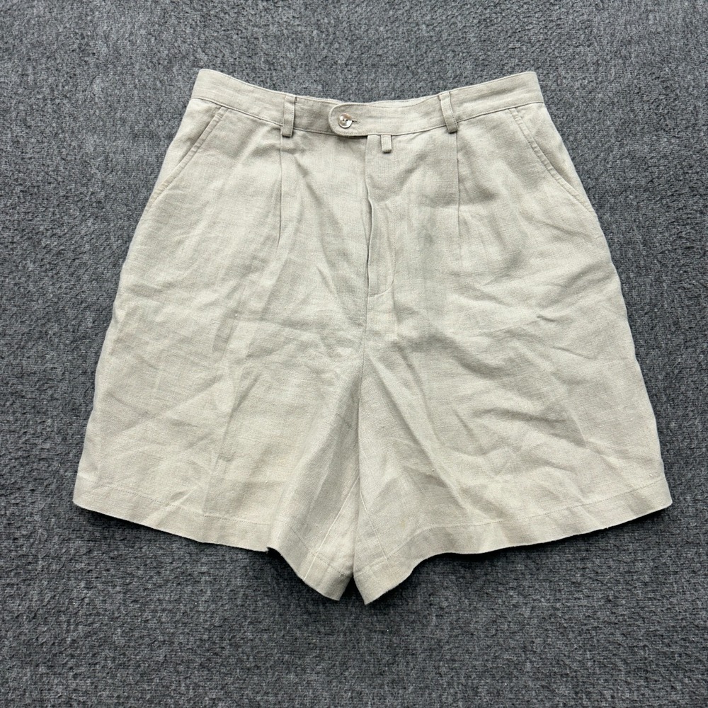 Vintage 90s Dana B & Karen Linen Pleated Shorts High Waist Neutral Minimalist 12